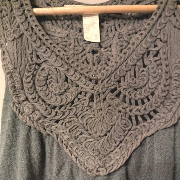 S/M Boho Crochet Neck Lined Stretch Knit Women's Artsy Lagenlook A-Line Dress - Picture 1 of 5